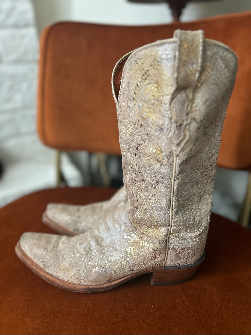 Lucchese 1883 Women’s Metallic Gold & Silver Filigree Snake print Cowboy Boots